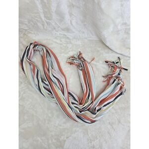 Multi Color Striped Lightweight Scarf with Fringed Tassel Ends Orange Black Blue